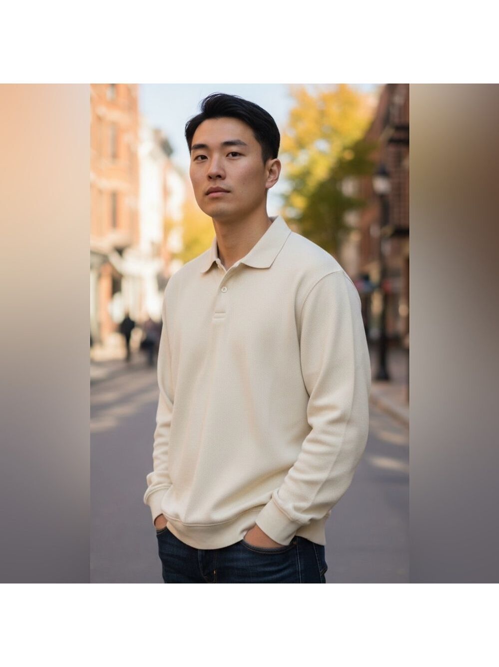 Zara Textured Long Sleeve Polo Shirt